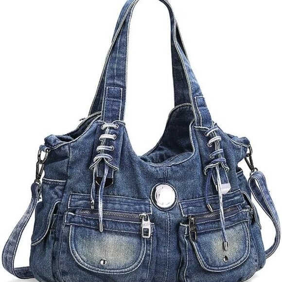 Denim Hobo Bag for Women Jeans Purse Large Capacity Handbags Vintage Shoulder Ba